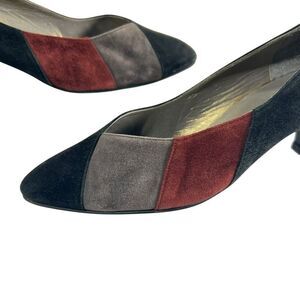 Yves Saint Laurent Size 6 Vintage Black Gray & Red Suede Pumps Heels